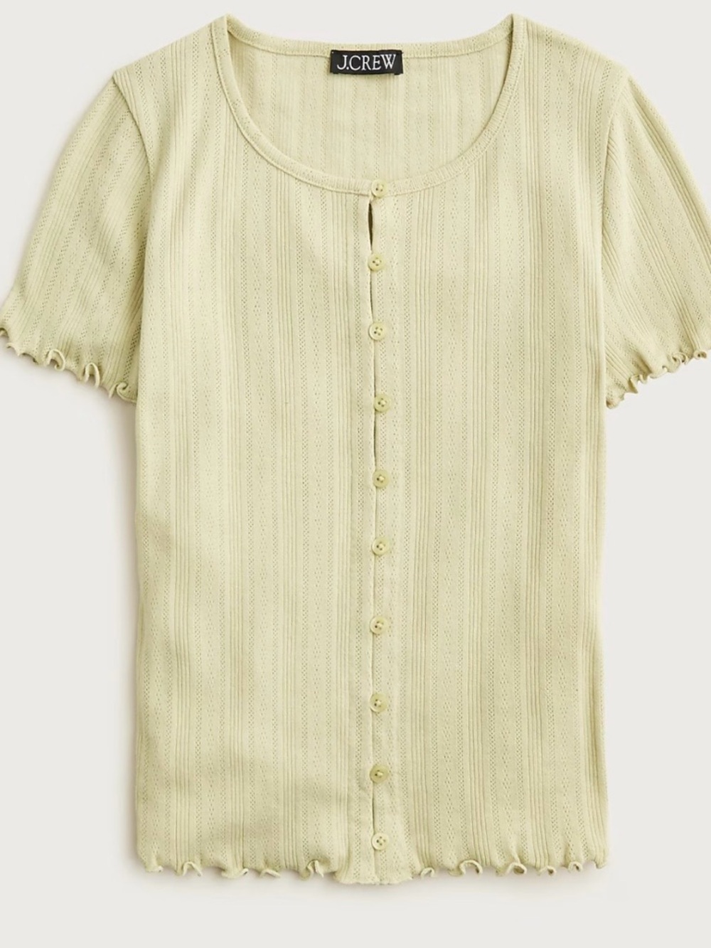 J. Crew Pale Yellow Short Sleeve Button-Down Knit Top